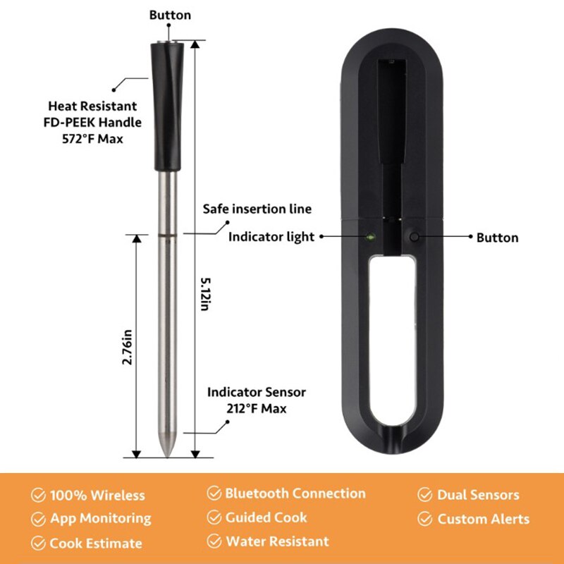 Smart Digitale Hygrometer Draadloze Bbq Vlees Voedsel Keuken Oven Koken Steak Thermometer Bluetooth Verbinding Outdoor Barbecue