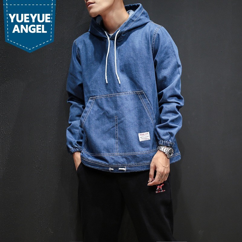 Mannen Hoodie Effen Denim Jas Mode Voorjaar Heren Kleding Losse Zwarte Jeans Jas Casual Mannen Veste Homme Plus size 5XL