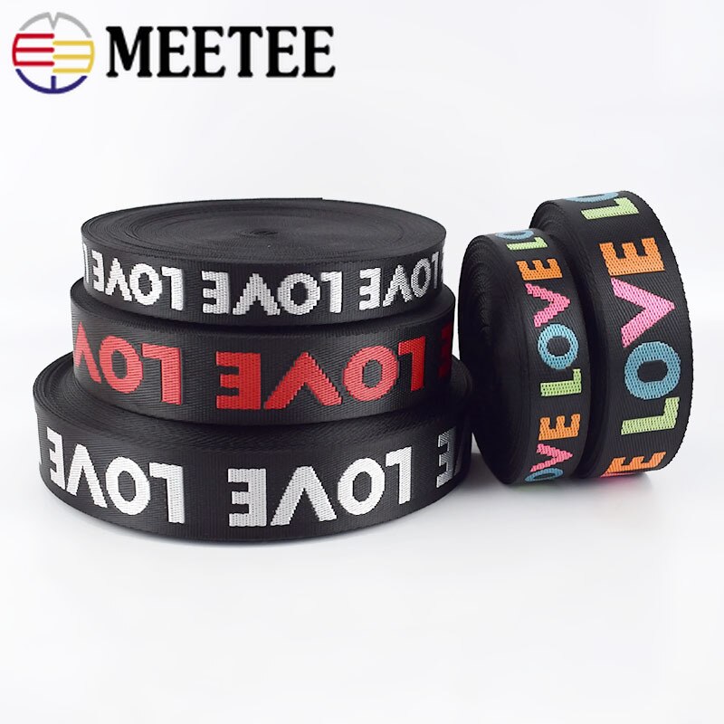 Meetee 8yards 25/38mm Width Nylon Jacquard Webbing Tape Ribbon LOVE Belt DIY Bag Shoulder Strap Garment Decor Sewing Accessories