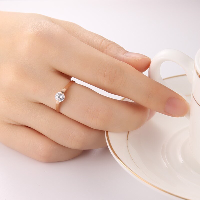 Vnox Vrouwen Rose Goud-Kleur Ring Trendy Cubic Zircon Stone Engagement Ringen Voor Meisje