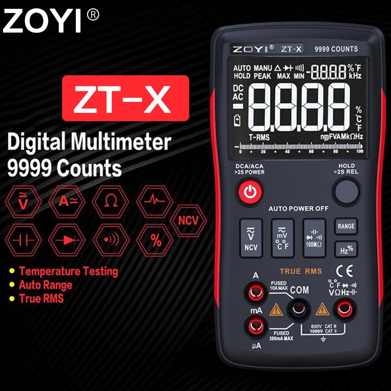 Zoyi zt-x digital multimeter med ncv hold-testverktyg testmaskin lcd-bakgrundsbelysningsdisplay temperatur ac dc-mätare
