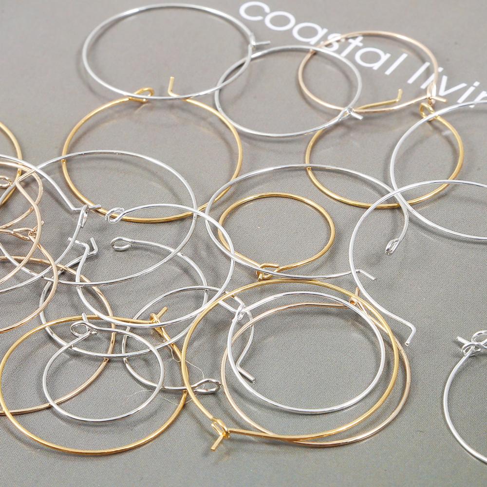 50 Uds. Pendientes de aro 20 25 30 35mm plata KC rodio dorado pendientes de círculo de hierro para DIY accesorios de fabricación de joyas