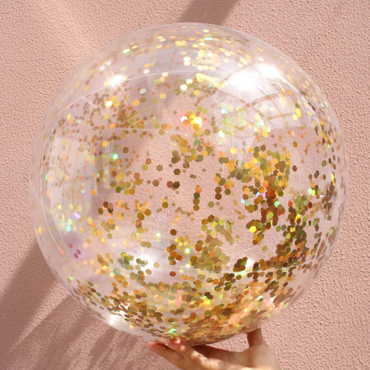 Style Transparent PVC Ball Water Toys Photographic Prop Inflatable Colored Sequins Beach Ball: 40cm Gold Sequin Send Hand Pump