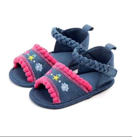 2019 Moda Infantil Da Menina Do Bebê Sandálias de Sola Macia Sapatos Da Criança Verão Calças De Brim De Lona Arco-Nó Sapatos Sandálias Princesa 0 -18 M: Rose Red / 0-6 meses