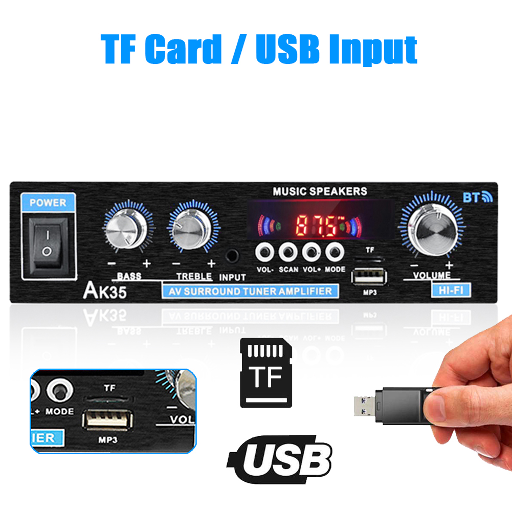 AK35 Stereofoniczny wzmacniacz mocy audio HiFi zgodny z Bluetooth z USB TF RCA AUX In + Remote