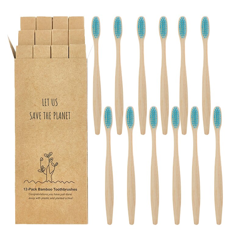 Eco-friendly Bamboo Toothbrush Eco Friendly Wooden Tooth Brush Soft Bristle Tip Charcoal Adults Oral Care Cleaning Teeth Brushes: Azure