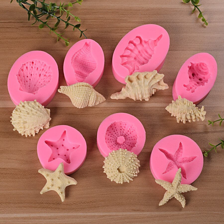 7 Styles DIY Sea Shell Cake Silicone Molds Fondant Cake Decorating Tools Chocolate Candy Soap Clay Moulds