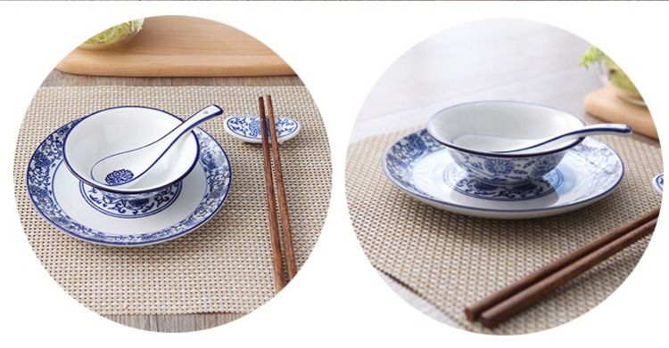 Chinesische Restaurant Geschirr Blau Und Weiß Kombination Hause Schüssel Erzähler Löffel Tasse Suppe Schüssel Geschmack Erzähler Essstäbchen Halfter