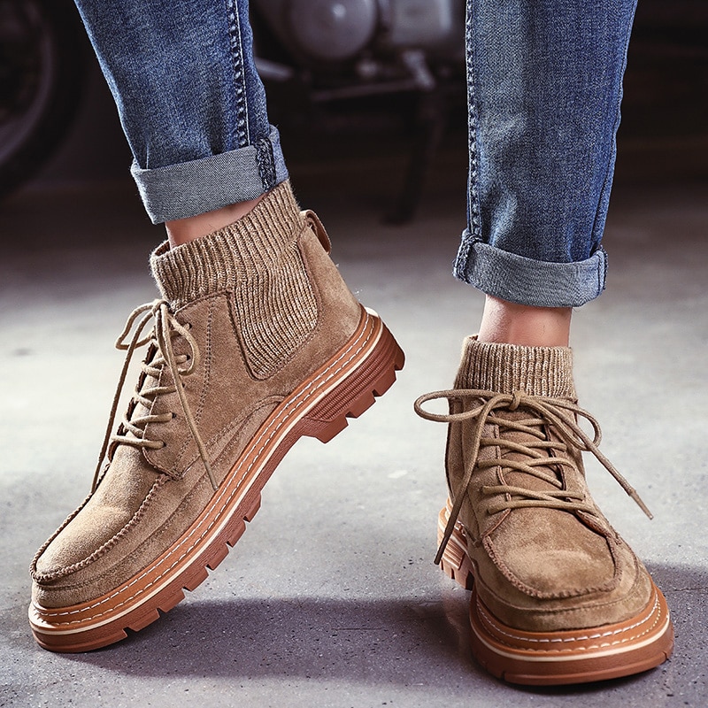 Autumn Men Boots Flannel Men Winter Boots High-top Men Winter Shoes Work Boots