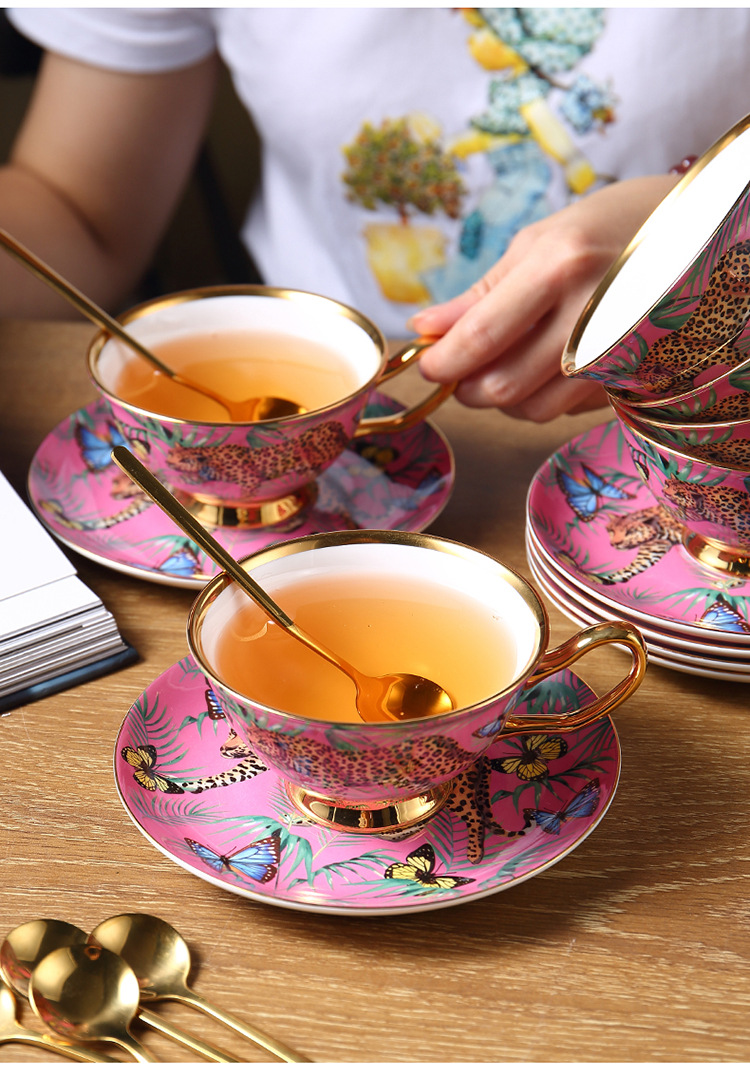 Creatieve Roze Bone China Mok Luipaard Bos Cheetah Keramische Kopje Koffie Melk Water Afternoon Tea Party Drinken Thuis Drinkware