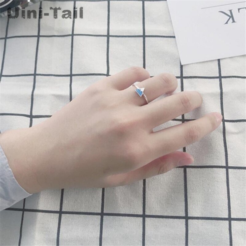 Anel de abertura epóxi uini-tail, novidade de 925 prata de lei, azul, neve, anel triangular da moda coreana joias,