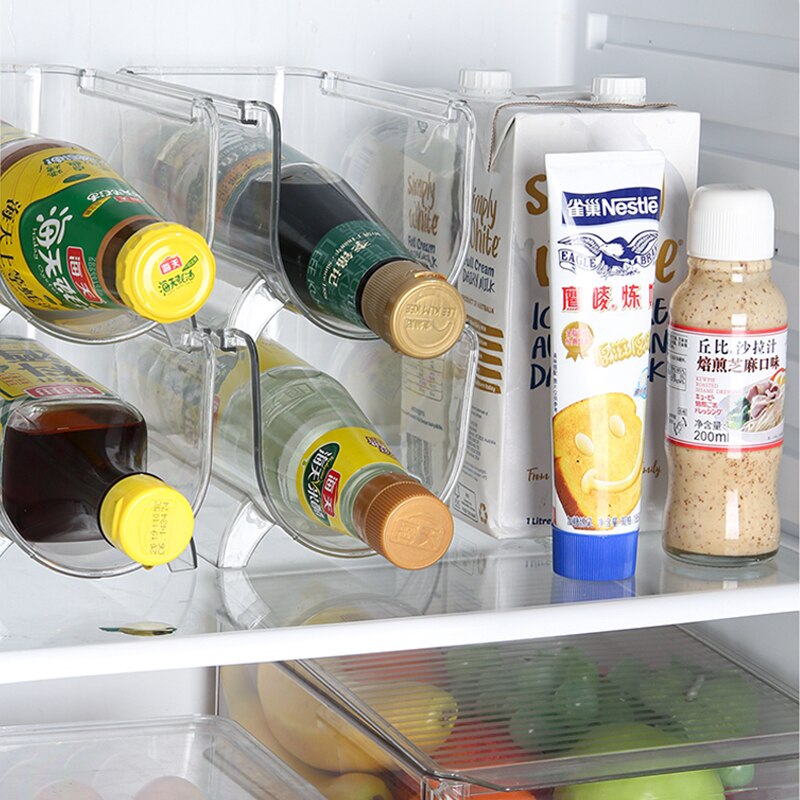 4 -pak akryl køleskab organisator stabelbar vinholder køkkenflaske opbevaringsreol flasker display hylde køkken organizer