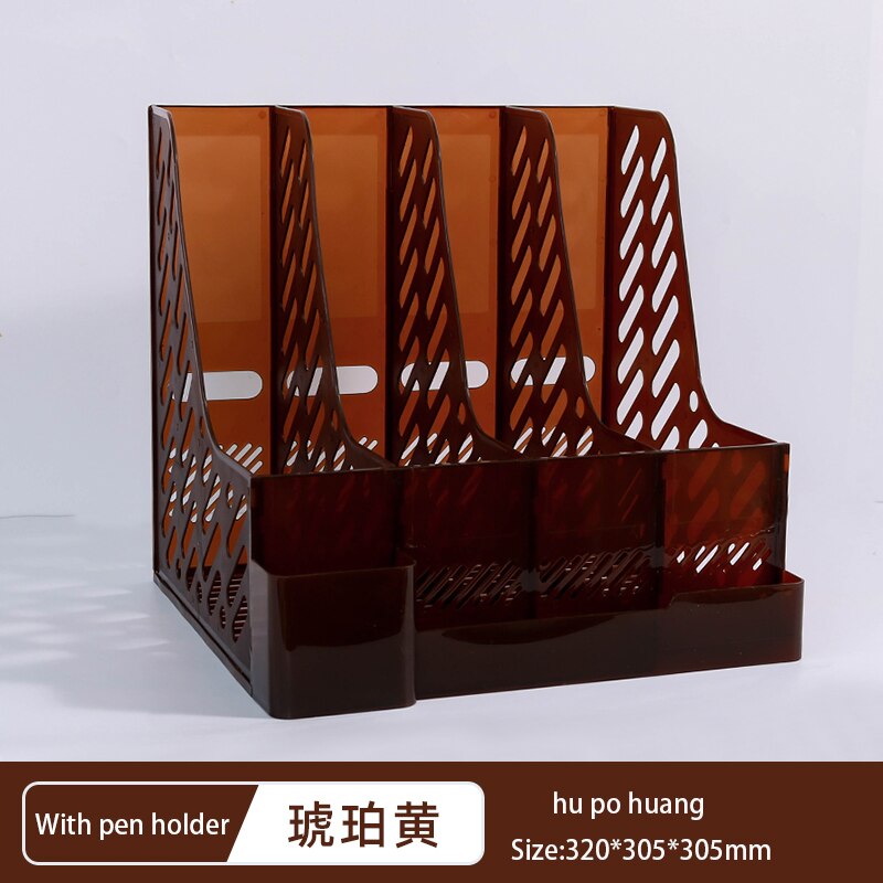 Retro Multi-Layer Frame File Storage Box Student A4 Data Vertical Book Rack DIY Desktop Organization Rack School Office Supplies: huang With penholder