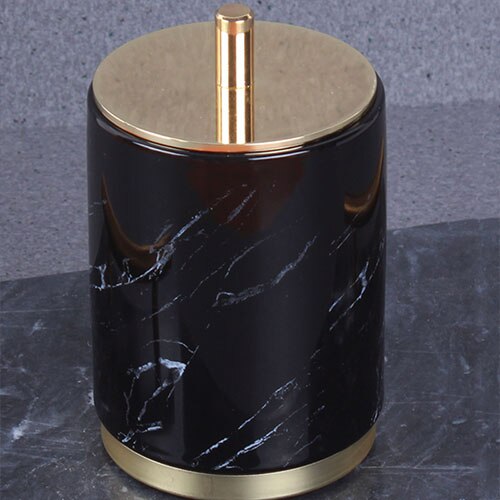 Mármol de cerámica caja de almacenamiento de algodón organizador de hisopo casa palillo titular de oro de lujo de baño recipiente para algodones con tapa: Black