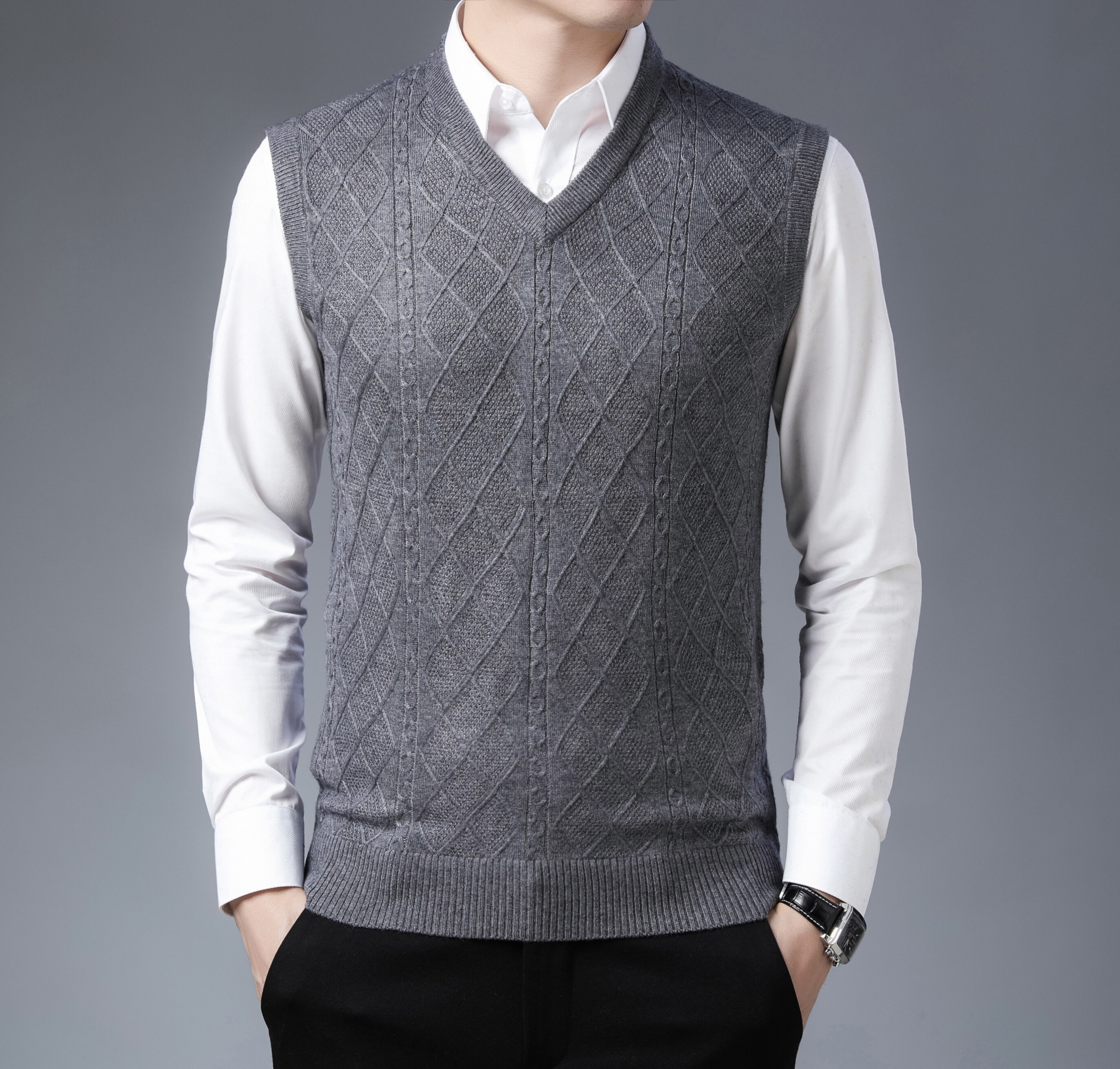 Heren gestreepte casual effen gebreide trui vest pullover heren truien v-hals slim fit truien gebreide trui heren