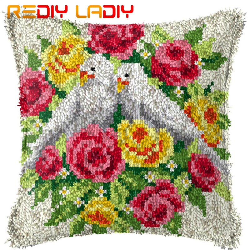 Latch Hook Cushion Hat Flowers Pre-Printed Canvas Cushion Front Acrylic Yarn Crochet Pillow Case Kits Sofa Bed Pillow Home Decor: BZ955
