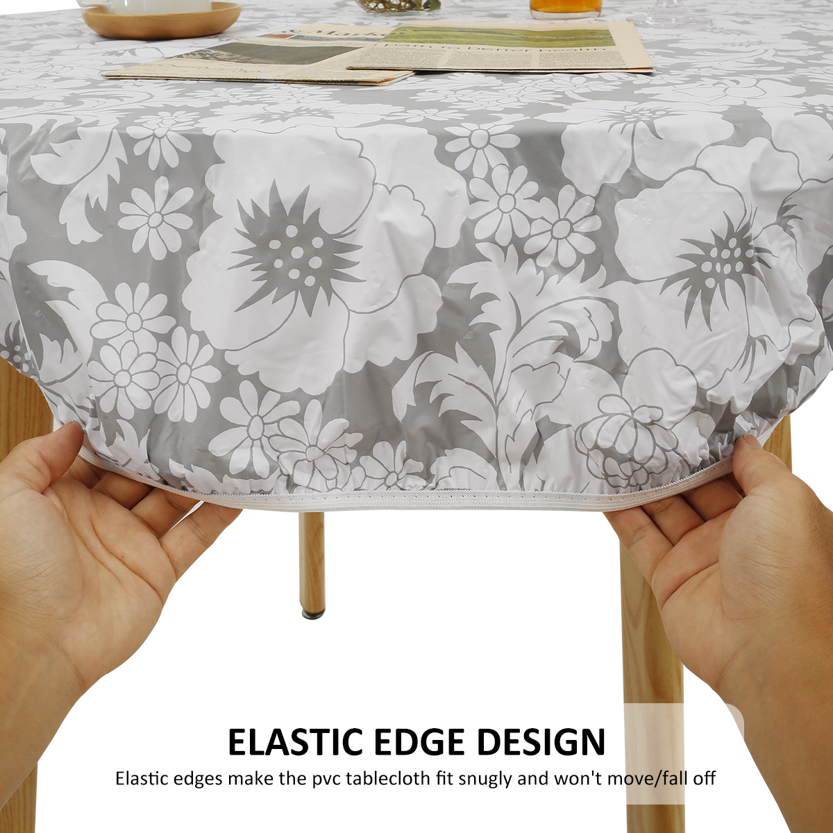 Waterdicht Rond Tafelkleed Elastisch Fixatieomzoomd Pvc Tafelkleed Flanellen Rug Tafelkussen Oliebestendig Voor Eettafel Keuken