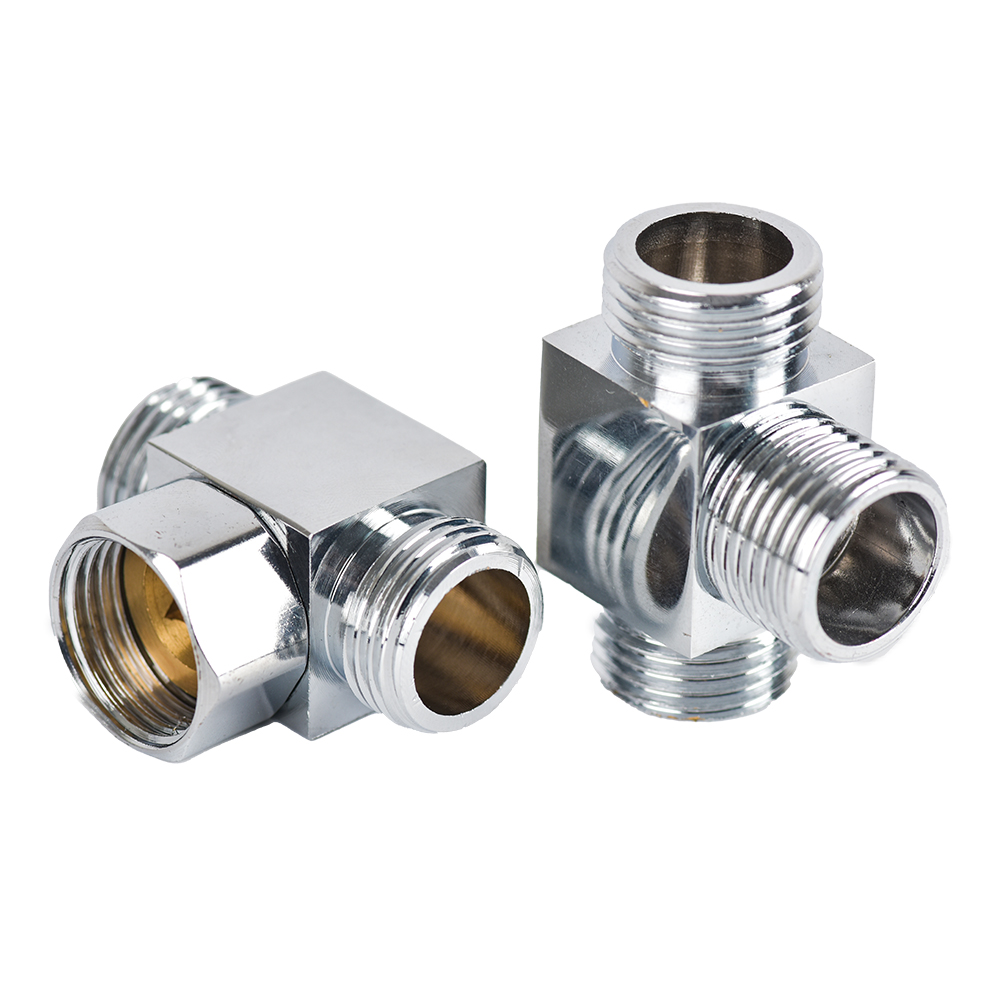 3-Way Electroplated Stainless Steel Shower Adapter 1/2inch Shower Diverter One-in-two-out Joint Water Pipe Fittings