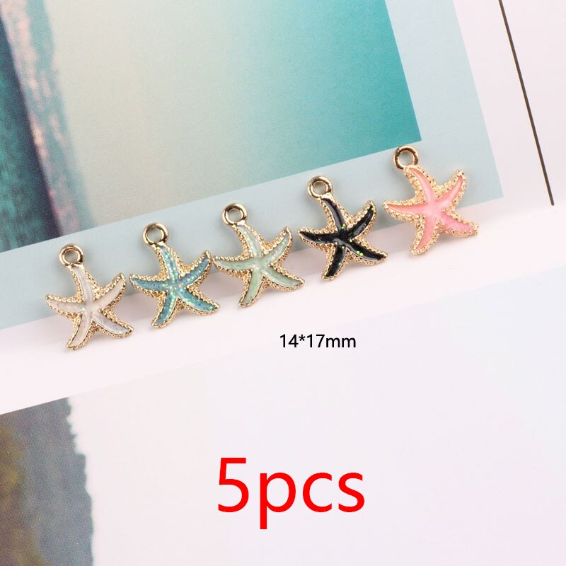 15pcs Cute Starfish Conch Sea Shell Charms Pendants Ocean Style Anklet Bracelet Necklace Jewelry DIY Craft Accessories: 5Pcs Starfish