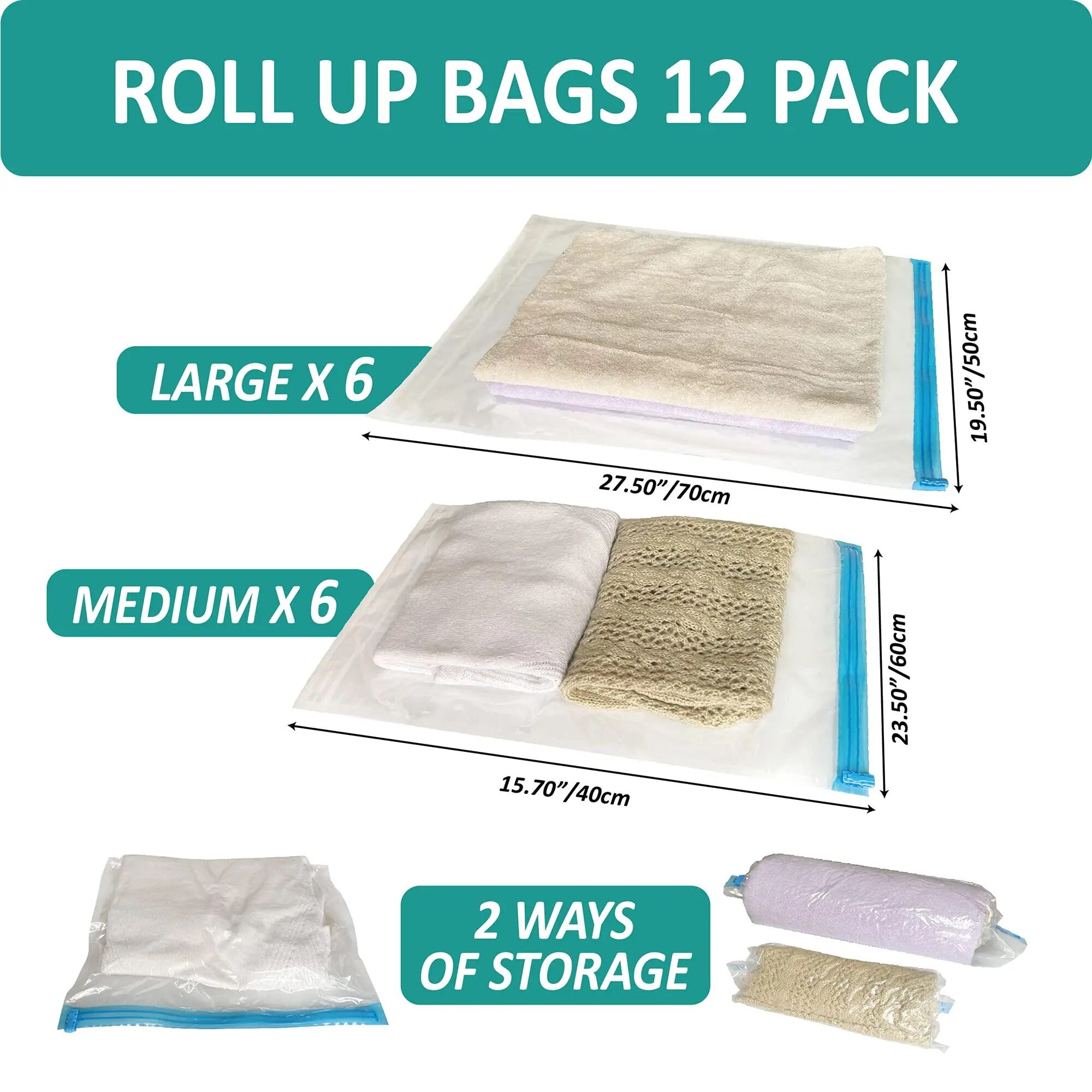 Oprolbare reisruimtebesparende opbergzakken voor bagage, kleding, cruiseschip, Essentials Home Packing-Organizer: WHITE