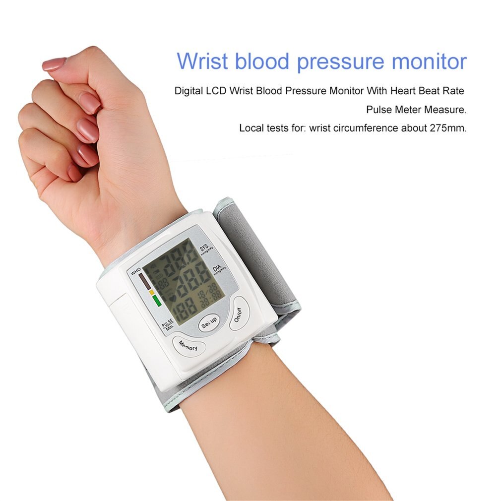 Automatic Wrist Blood Pressure Monitor Digital Display Pulse Rate Meter Wrist Electronic Watch Arm Meter Sphygmomanometer