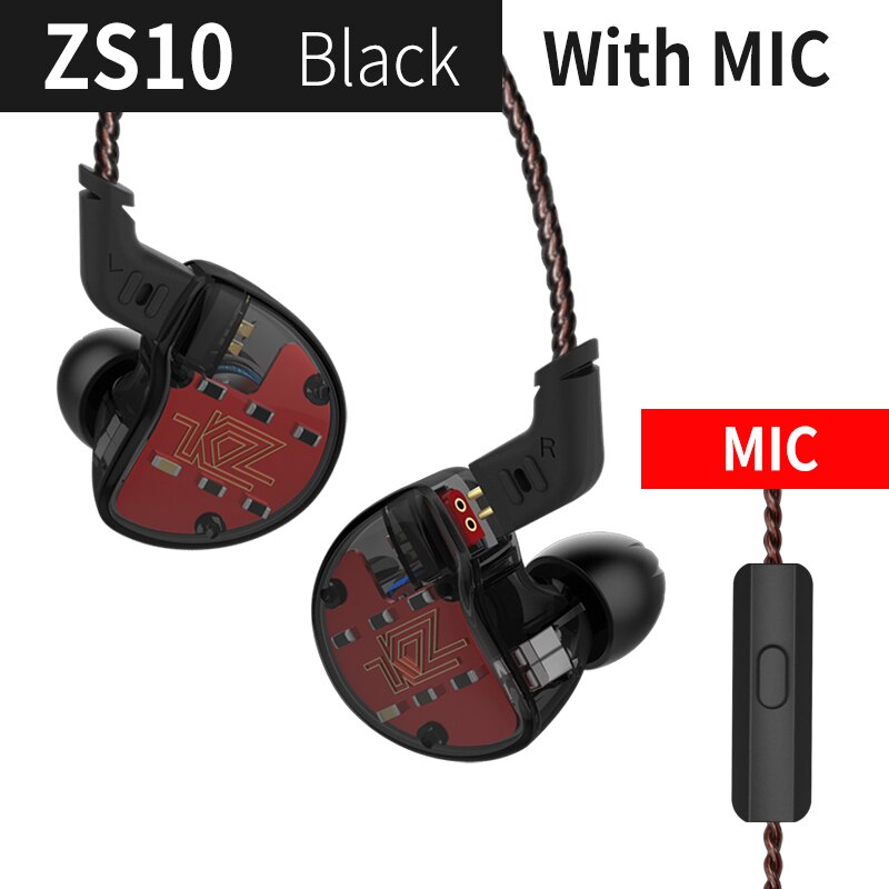 KZ ZS10 Earphones Headphones 4BA +1DD Hybrid technology In Ear Monitor Sport Earbuds Noise Cancelling HIFI Bass Gaming Headset: ZS10Blackwithmic