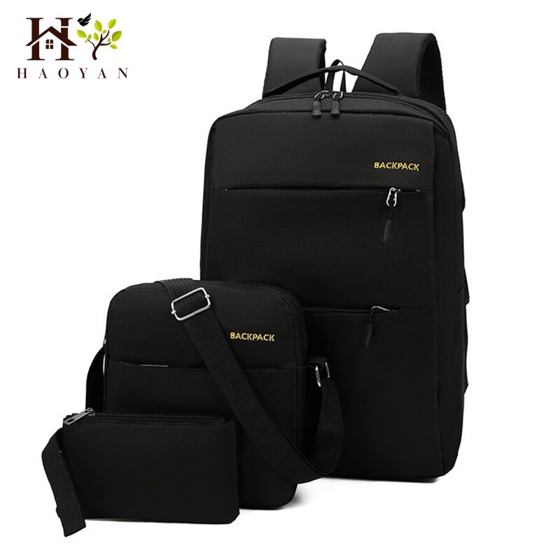 Nylon Men's 15.6 Inch Laptop Backpack Large-capacity 3Pcs/Set Travel Backpack Student Backpack Bag