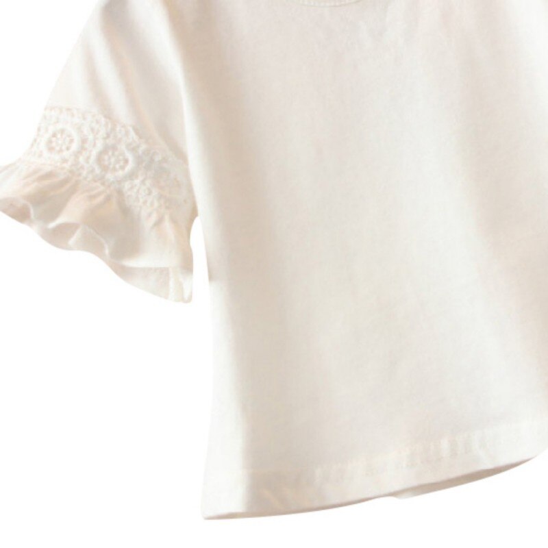 TChildren Girls Tops Clothes Baby Girl Flare Sleeve Round Neck Solid Print Lace Tops Shirts Kids Tops Summer Casual Blouse