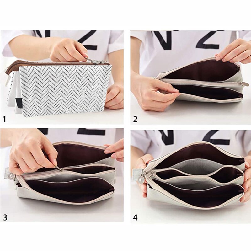 Angoo Grote Capaciteit Potlood Pen Case 3 Lagen Briefpapier Pouch Rits Cosmetische Tas Canvas Make Organizer Handtas