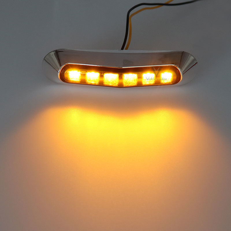 10x 12-24V Amber 6LED Chrome Bezel Side Marker Light Tail Lamp Auto Car Bus Truck Lorry Trailer caravan Clearance lights