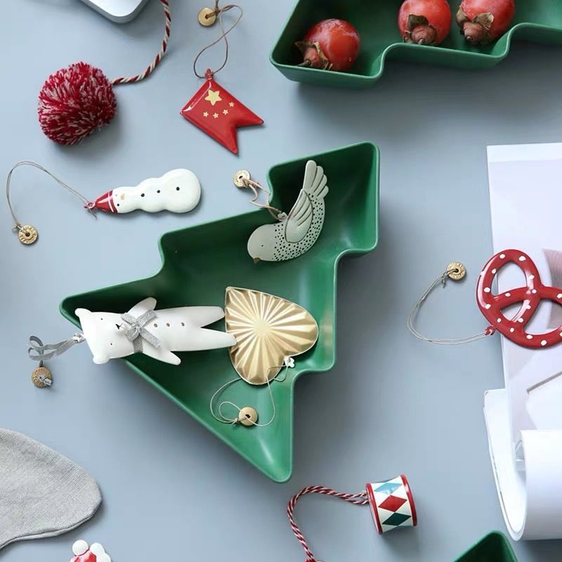 Christmas Tree Shape Fruit Plate Salad Plate Nordic Cute Candy Plate Melamine Plates Dinner Dessert Plate Dish Set
