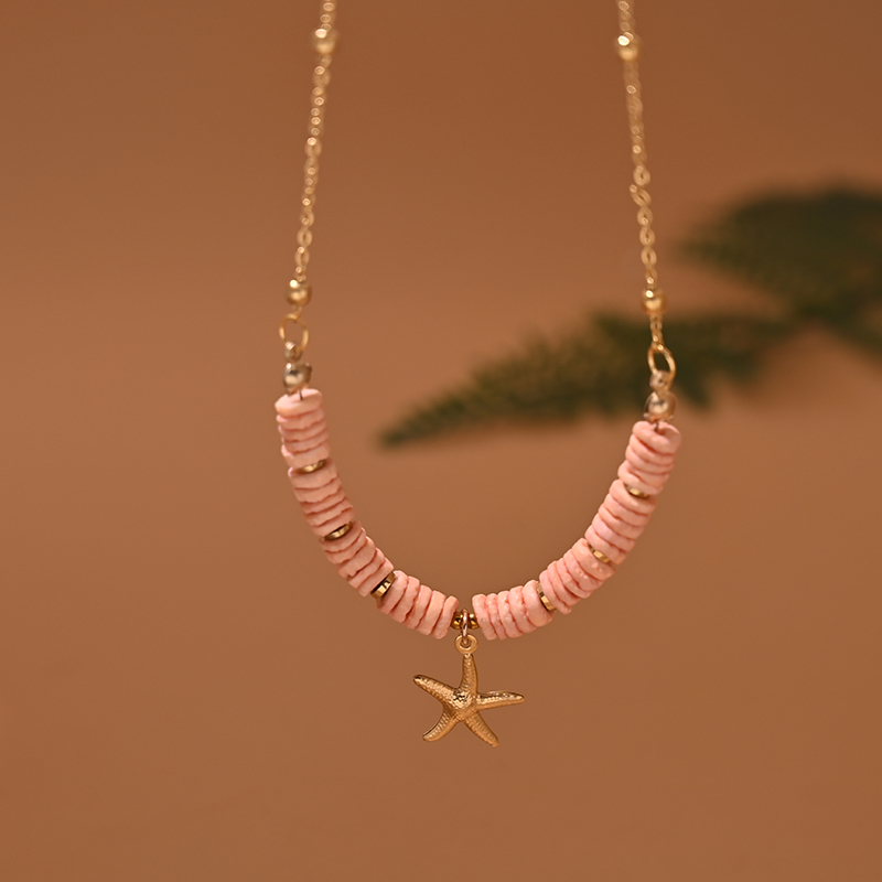 Collier Ras du Cou en Acier Inoxydable pour Femme, Coquille Naturelle, Cœur, Étoile, Bijoux d'Été: Couleur or