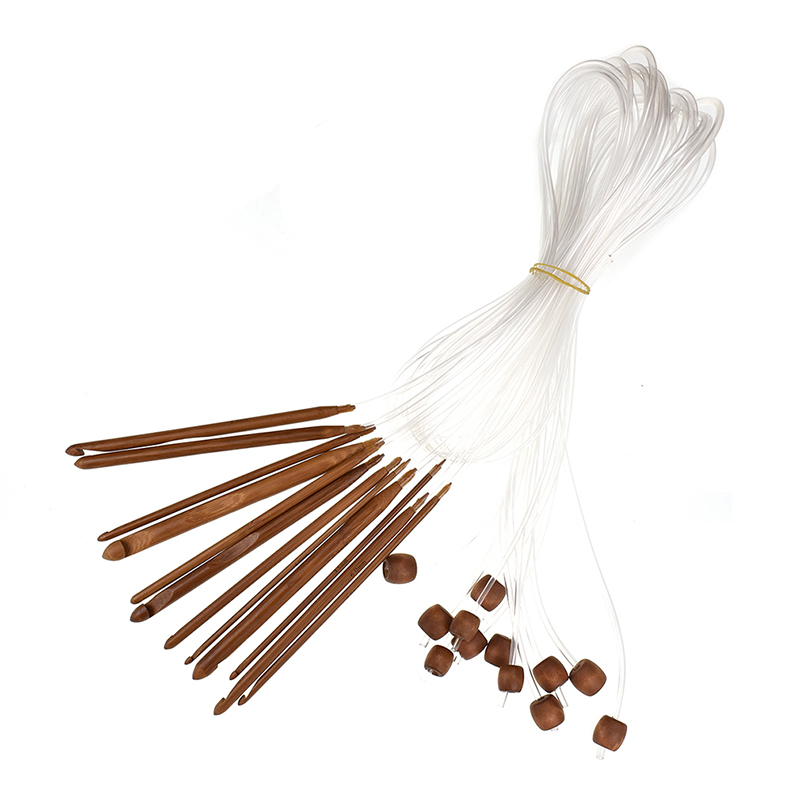 Crochet Needle Knitting Tool With Plastic Cable Carbonized Bamboo Knitting Needles Weaving Carpet Blanket 12Pcs/Set: Style 1