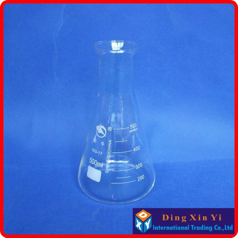 (2 pieces/lot) 500ml Glass Erlenmeyer Flask 500ml glass conical flask Laboratory use 500ml glass triangle flask BORO glass,GG17