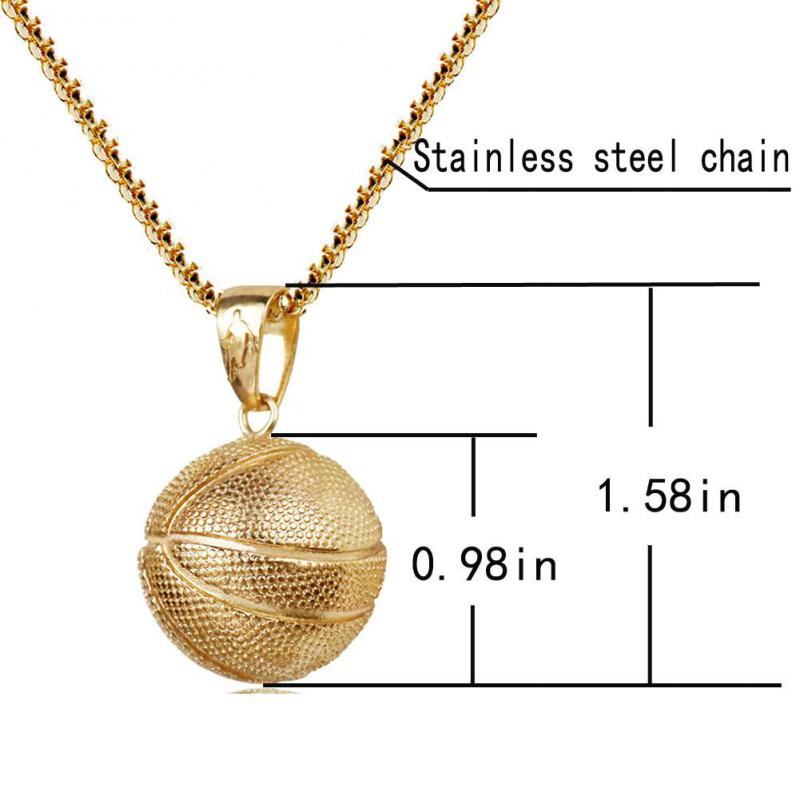 Street Style Basketball Necklaces Pendant Sports Silver Gold Color Stainless Steel Hip Hop Jewelry Stainless Steel Chain For Men Boy