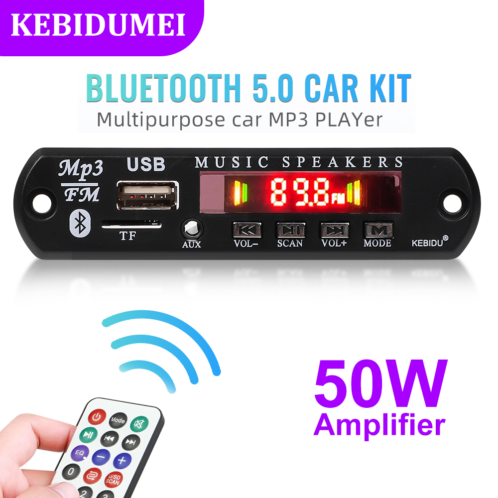Dekoder Bluetooth 5.0 Odtwarzacz MP3 Wzmacniacz 50W Bezprzewodowy odtwarzacz muzyczny Audio Moduł radia FM USB Zestaw głośnomówiący do głośnika samochodowego