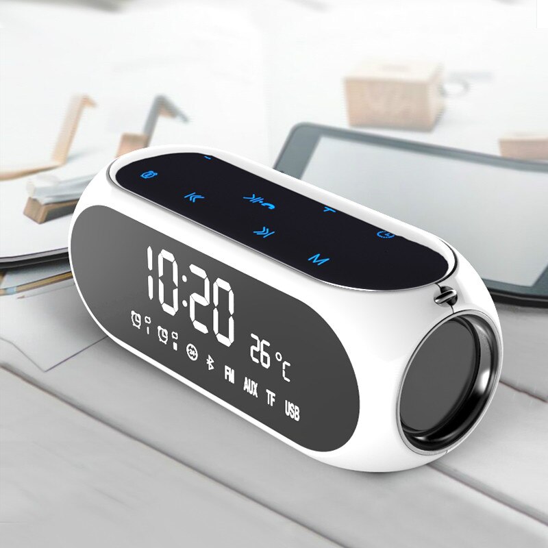Draadloze Bluetooth Speaker Mini Wekker Mobiele Computer Outdoor Kanon Huishoudelijke Radio Receiver Draagbare Thuis Desktop Klokken: white