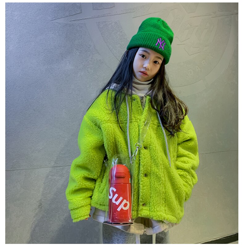 Ragazze addensare cappotto invernale felpa con cappuccio giacche calde colore verde moda Oversize Streetwear capispalla per bambini 5 6 8 10 12 anni