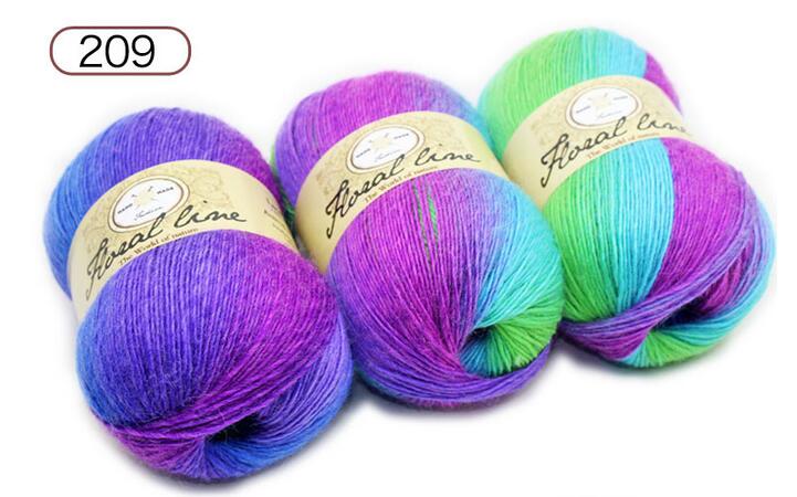 1pc = 100g sektioner farvet uld regnbue garn hånd strik hæklet tykt garn gør det selv håndværk varmt tørklæde sweater pude 360m: Farve 209
