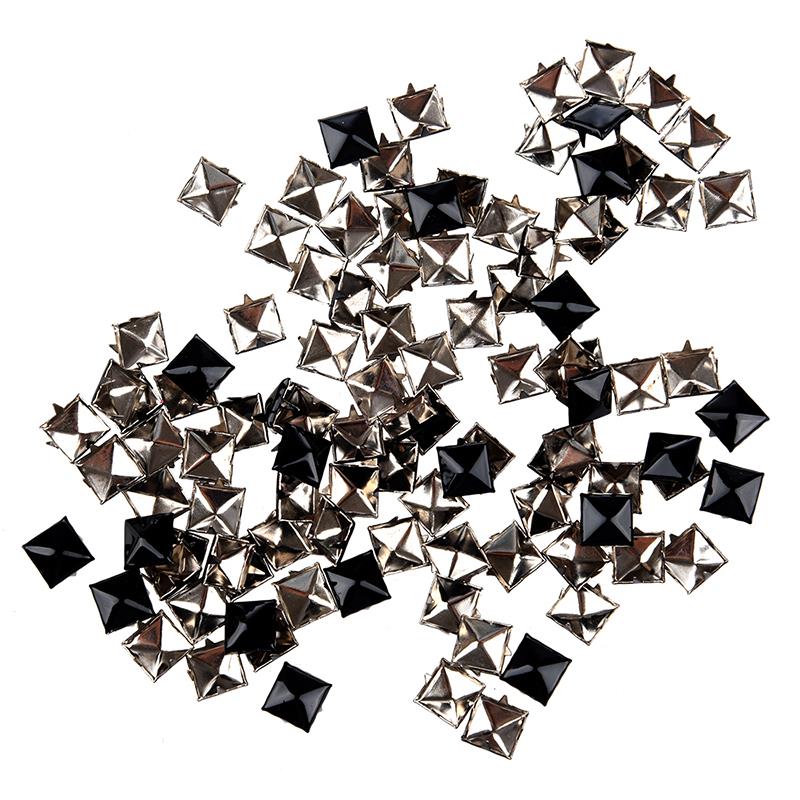 100 Stuks Piramide Studs Spots Punk Spikes Voor Diy Craft Leathercraft-Zwart Hecht Aan Materiaal Met 4 Gaffel te Houden