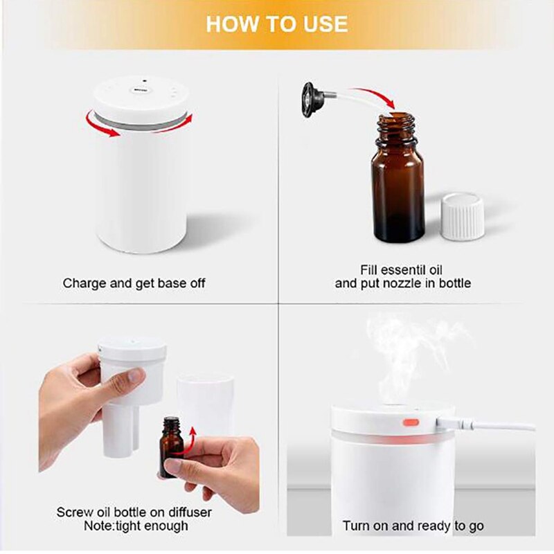 Difusor de aceites esenciales sin agua, funciona con batería, nebulizador de aromaterapia para hogar, oficina, coche y viajes