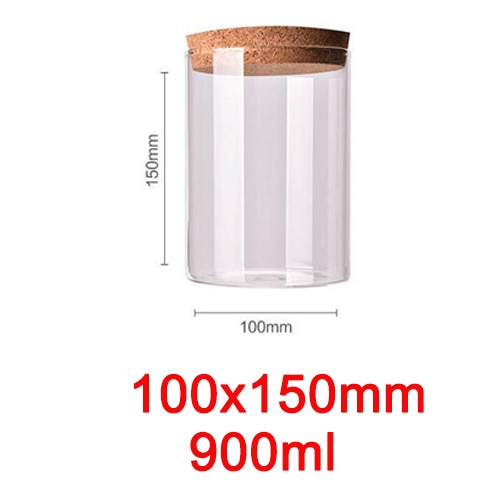 9 storlekar glasburk med lock kork kolumn lufttät burk förvaringsflaskor burkar korn teblad kaffebönor godis matburk: 100 x 150mm 900ml