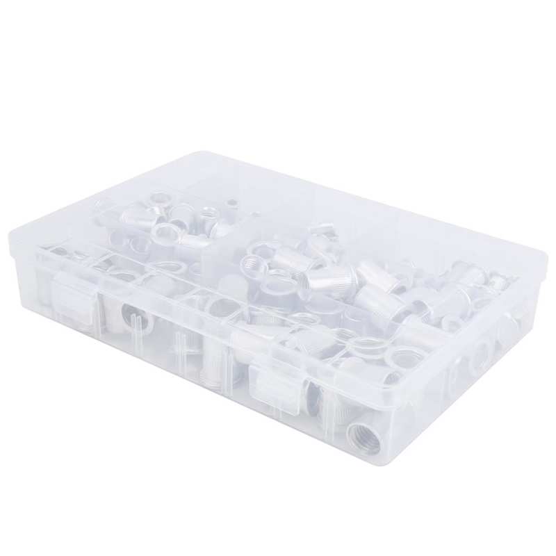 Rivnut Nutsert Rivet Nut Set Flat Head Aluminium Nutsert Assortment with Storage Box Industrial Tool Straight Rivet Nut