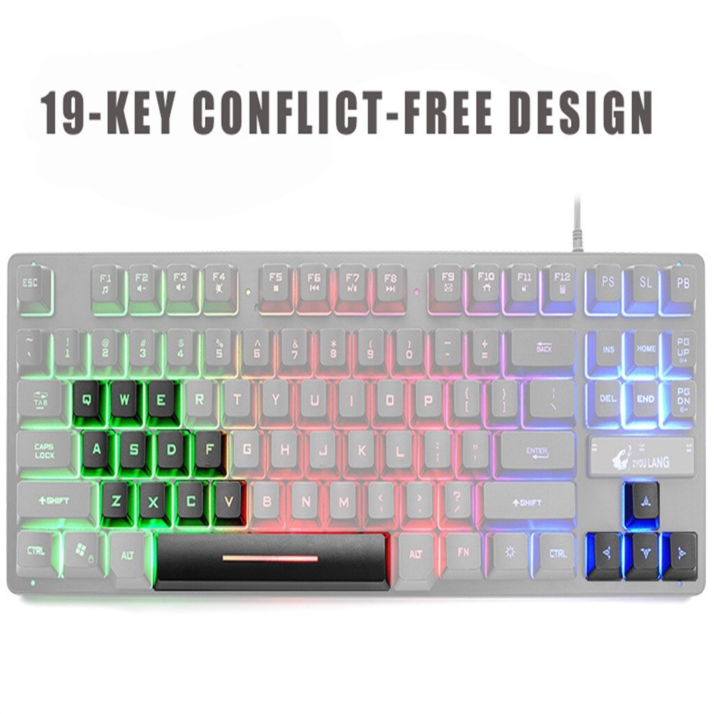 Gaming Keyboard Seven-Color Backlit Keyboard K16 87 Keys 12 Multimedia Keys For PC / Laptop for Teclado Gamer Wired Keyboard