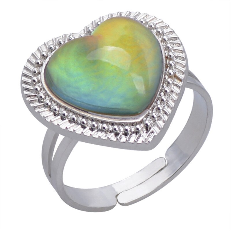 Hart Mood Kleur Veranderen Ringen Voor Vrouwen Zilveren Sieraden Passen Ring Vrouwelijke Bruiloft Belofte Ringen Dames Temperatuur Ring