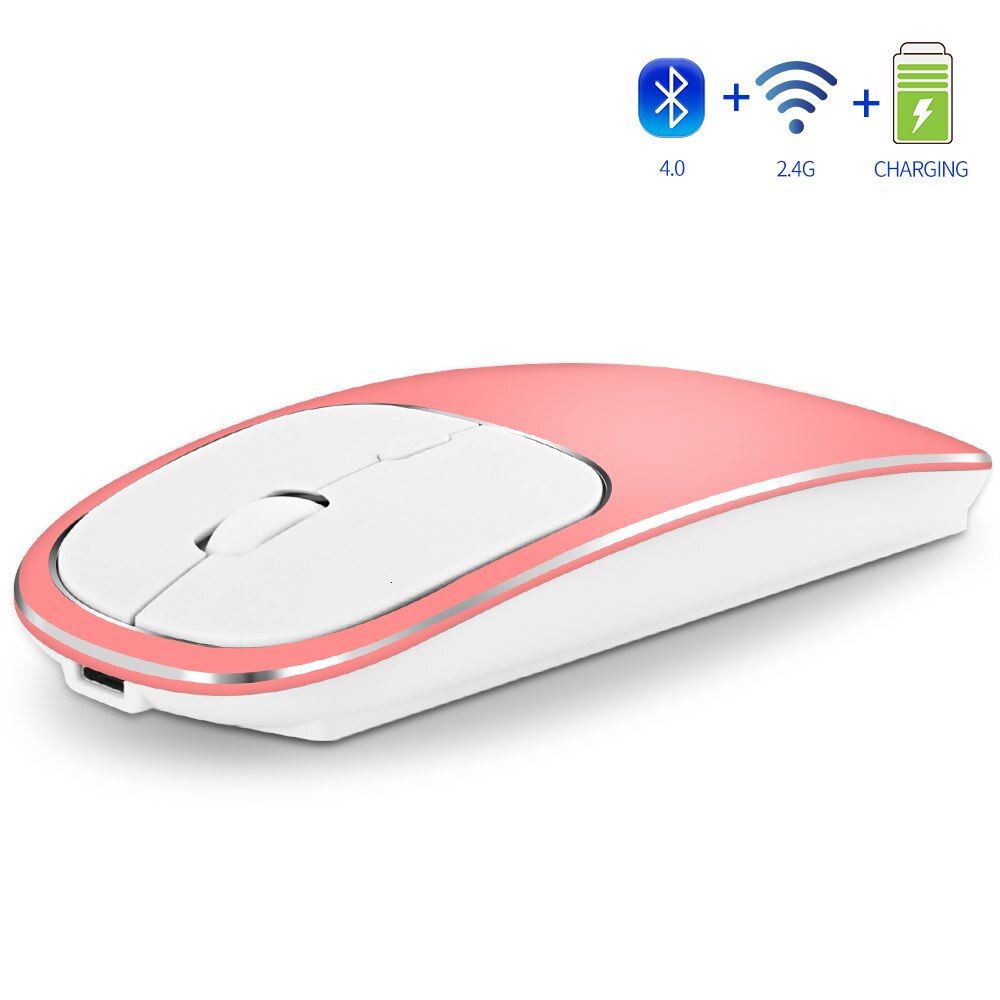 Jelly Comb Rechargeable Bluetooth 4.0+2.4G Wireless Mouse Dual Mode Metal Noiseless Silent Mice for Notebook PC Laptop MacBook: Rose Gold