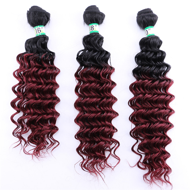 Tissages synthétiques Deep Wave bouclés-ANGIE | Mèches ombré deux tons à longueur mixte pour femmes de 16 18 20 pouces: T1B-99J