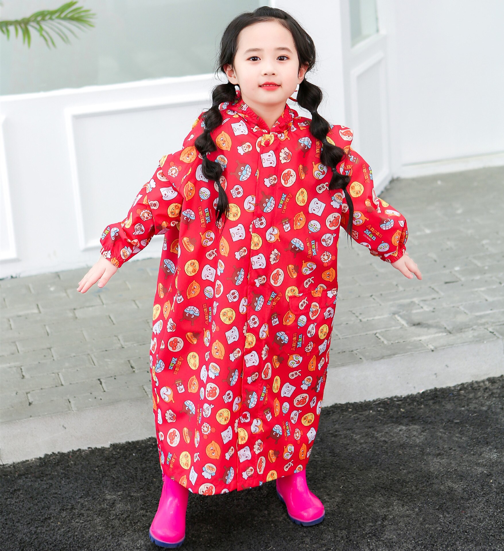 Poncho imperméable de dessin animé pour enfants et élèves, une pièce avec cartable, imperméable et résistant à la neige: Rouge / M