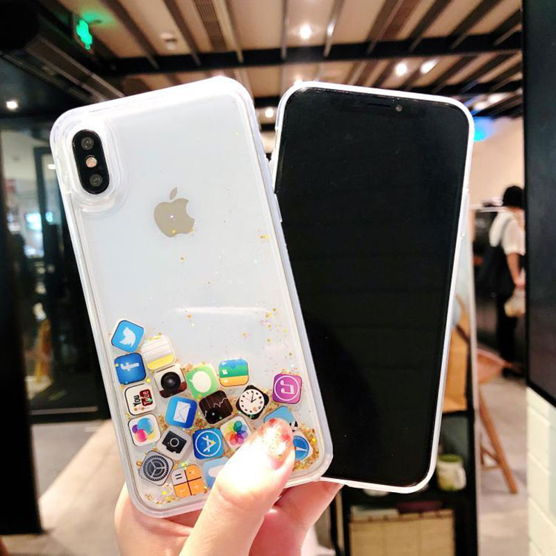 Funda para teléfono con icono de aplicación bonita para iPhone Xs Max XR 10 funda brillante con estrella para Coque iPhone 7 Plus iPhone7 8 8Plus 6s