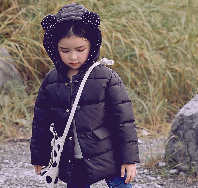Kinderen Beneden Gewatteerde Jas Herfst Winter Lange Mouwen Cartoon Kleding Met Hooded Kid Warme Beneden Katoenen Jas uitloper: black / 24M